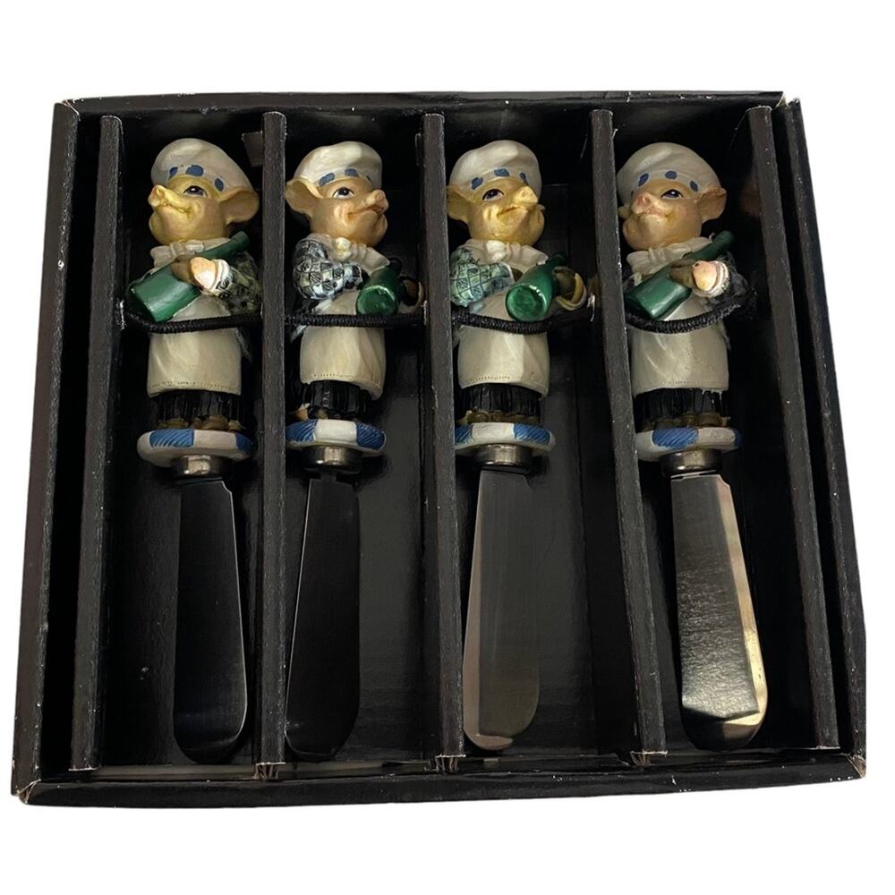 Department 56 Jam Bon Chef Pig Wine Cheese Spreaders Set Of 4 Vintage Whimsical